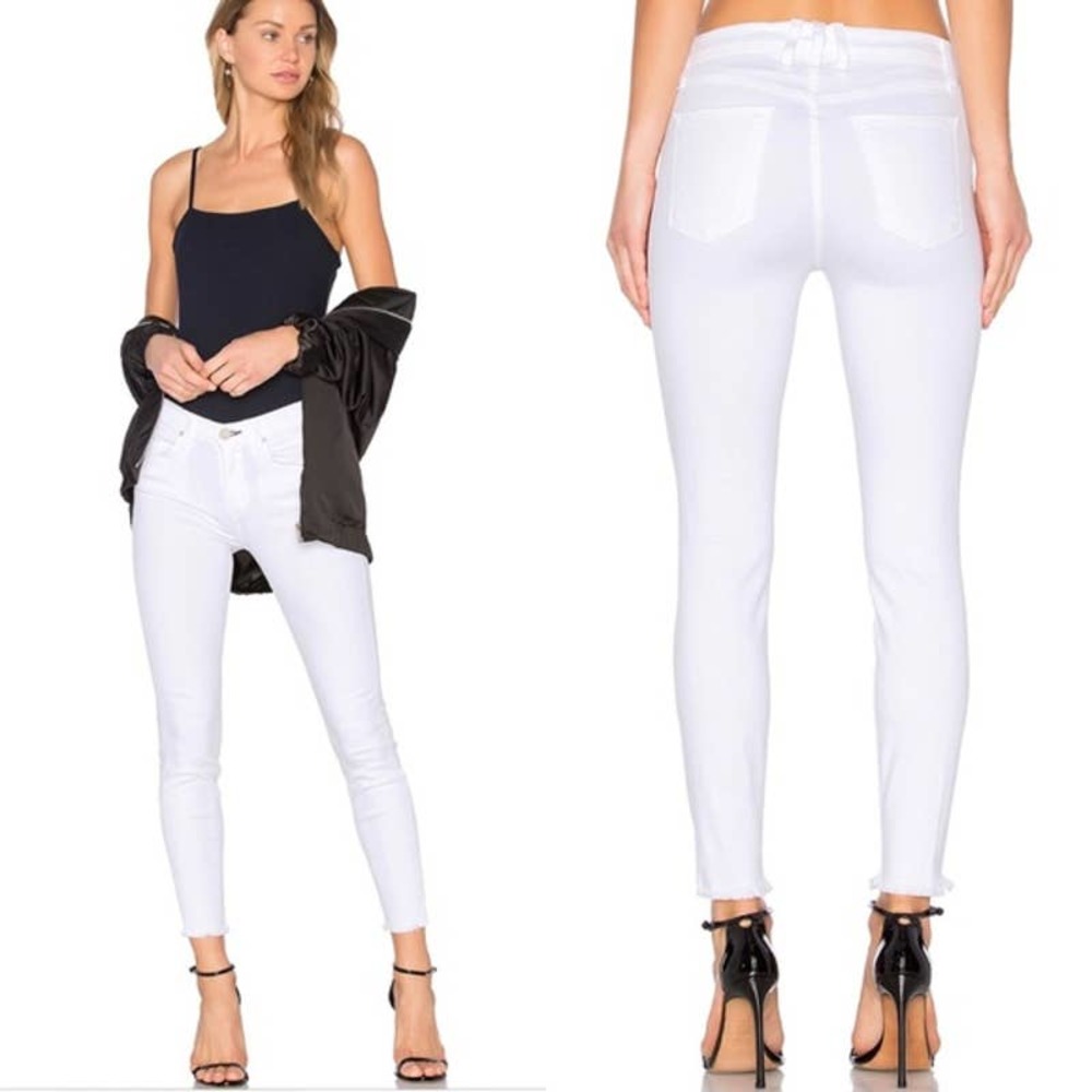 McGuire Newton Mid-Rise Jeans with Raw Hem White Stretch Denim Women Size 27